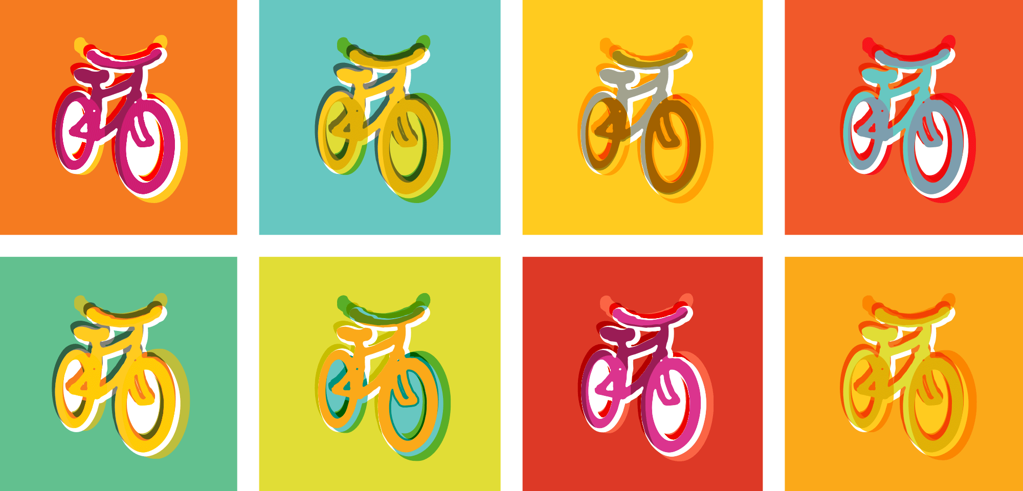 Colorful illustrations of a bike, which is an icon for Great Park Neighborhoods